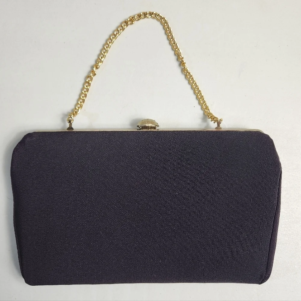 Vintage Womens Dark Brown & Gold Tone Evening Clutch/Wristlet